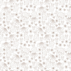 pattern with rabbits and flowers