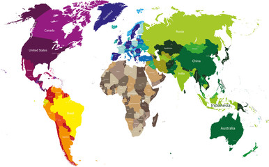 vector world map colored by continents
