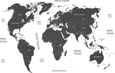 world map with geographical objects names