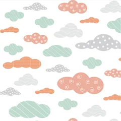 Zelfklevend Fotobehang cute cloud line color background pattern vector © chanisorn