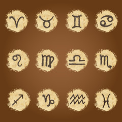 Set of vintage zodiac sing's icons
