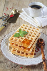 Belgian waffles with honey