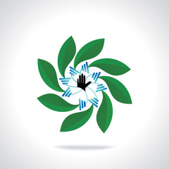 green leaf like bulb round of connect with hand 