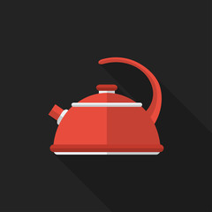 Flat kettle with long shadow. Vector icon