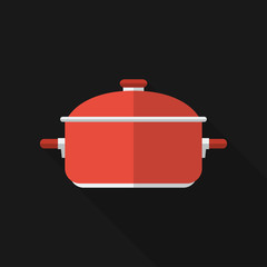 Obraz premium Flat saucepan with long shadow. Vector icon