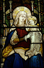 Fototapeta na wymiar Jesus with his mother Mary (stained glass)
