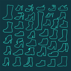 Vector Set of Fashion shoes outline  icons