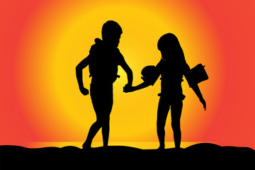 Vector silhouette of children.