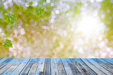 old wooden floor platform on view, nature background