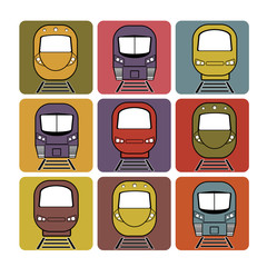 vector set silhouette modern express train on background