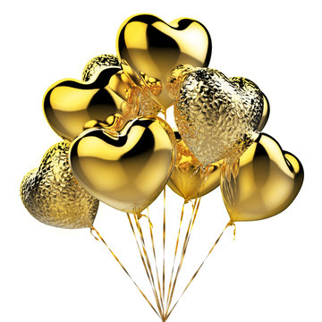 Golden balloons in the shape of heart for celebration
