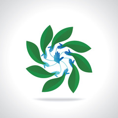 round of hands with green leaf vector 