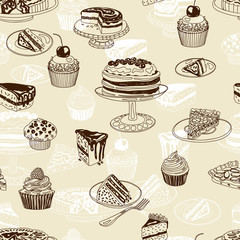 Vector seamless patten with party pastry and sweets