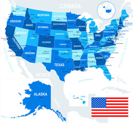 United States (USA) - map and flag - illustration. USA map and flag - highly detailed vector illustration.