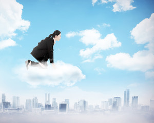 Woman squat on the top of the cloud