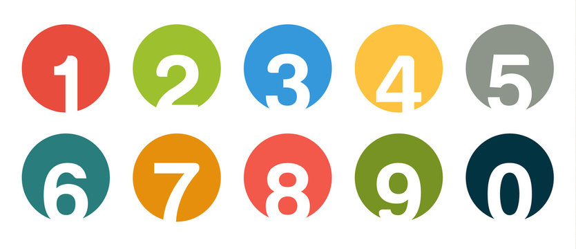 Collection of isolated round number icons for 0 - 9