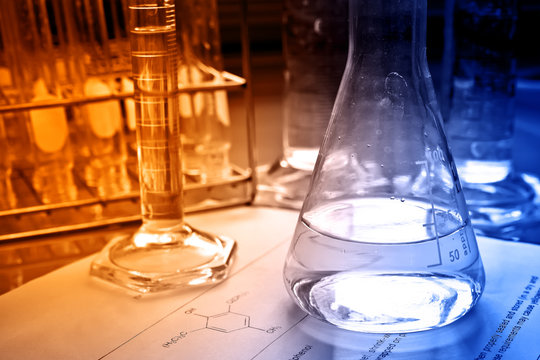 laboratory glassware, lab research concept 