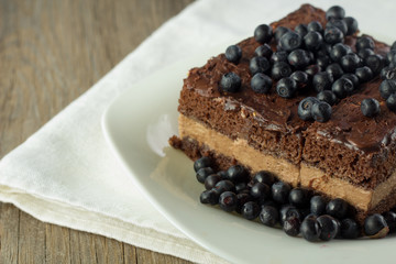 Chocolate cake with blueberry  closeup