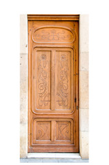 Entrance wooden door on a white background.