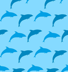 Seamless Pattern with Dolphin, Marine Mammal Animal