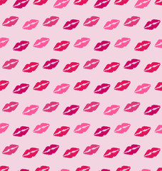 Seamless Texture with Traces of Kisses, Pink Romantic Pattern