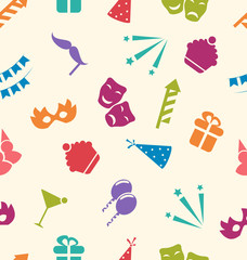 Seamless Pattern of Party Objects, Wallpaper for Holidays