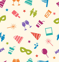 Seamless Pattern of Party Colorful Icons, Wallpaper for Holidays