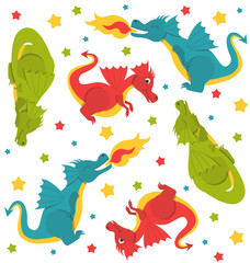 Cutea dragons seamless pattern drawing