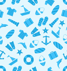 Seamless Texture of marine item, Summer Flat Icons, Travel on Ho