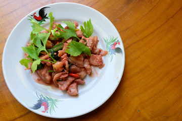 Stir fried pork with Pickled bean curd sauce and onion asian thai food