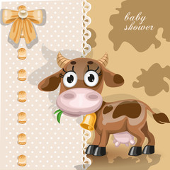 Delicate baby shower card with cute baby cow
