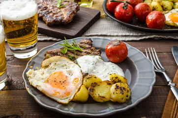 Grilled pork meat with beer