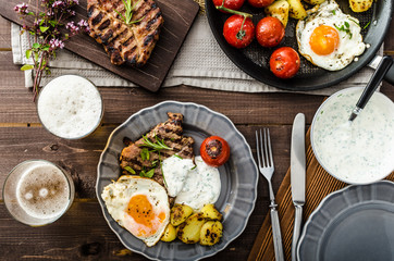 Grilled pork meat with beer