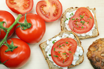 Sandwich with white cottage cheese and tomato