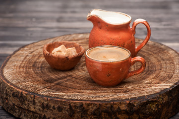cup coffee espresso with sugar and milk