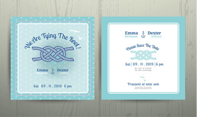 Nautical anchor rope tying the knot wedding card on cyan background © EE SPACE