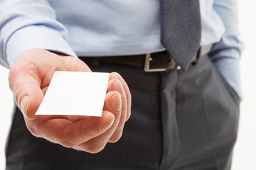 Unrecognizable businessman reaching out visiting