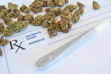 Medical marijuana buds with joint and prescription paper