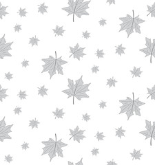 Vector seamless pattern of gray maple leaves on a white background. Seamless background from the leaves of the tree.