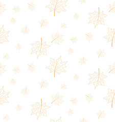 Vector seamless pattern of orange maple leaves on a white background. Seamless background from the leaves of the tree.