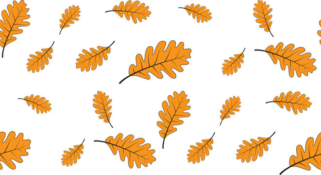 Vector seamless texture of orange oak leaves on a white background. Seamless background from the leaves of the tree.