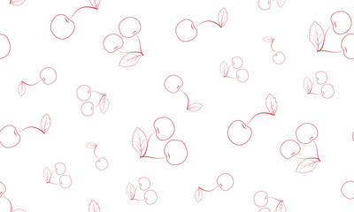 Vector seamless background of cherry blossoms. Cherries on white background texture.