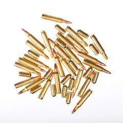 Many different cartridges (bullets, ammunition) isolated on whit