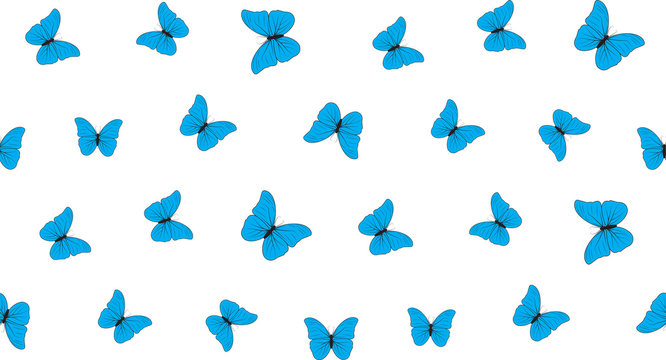 Vector seamless background of butterflies on a white background. Colored butterflies of different sizes.