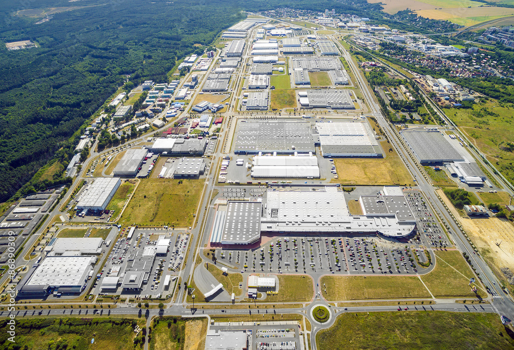 Wall mural aerial view to industrial zone and technology park on bory suburb of pilsen city in czech republic, 