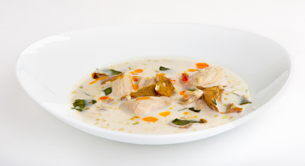 Coconut milk soup with chicken and vegetables 