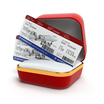 Boarding pass air tocket in gift box.