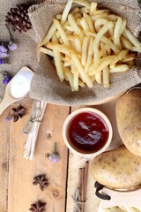 French fries with ketchup of delicious