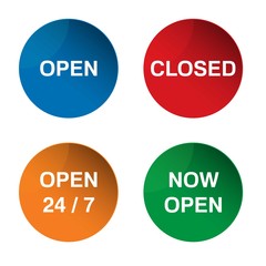 Open sign. Closed sign. Open and closed icon. Vector