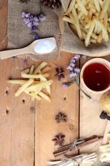 French fries with ketchup of delicious
